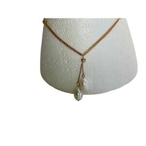 NWT J Crew‎ Freshwater Pearl & Crystal Lariat Necklace/Goldtone #016